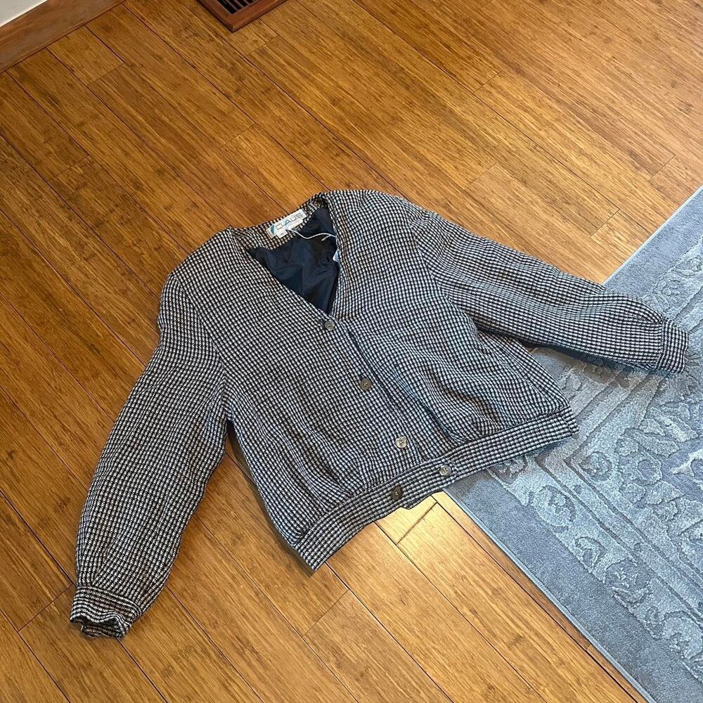 Chaus Womens 16 Cardigan Sweater Button Up Black Houndstooth Knit Preppy Vintage